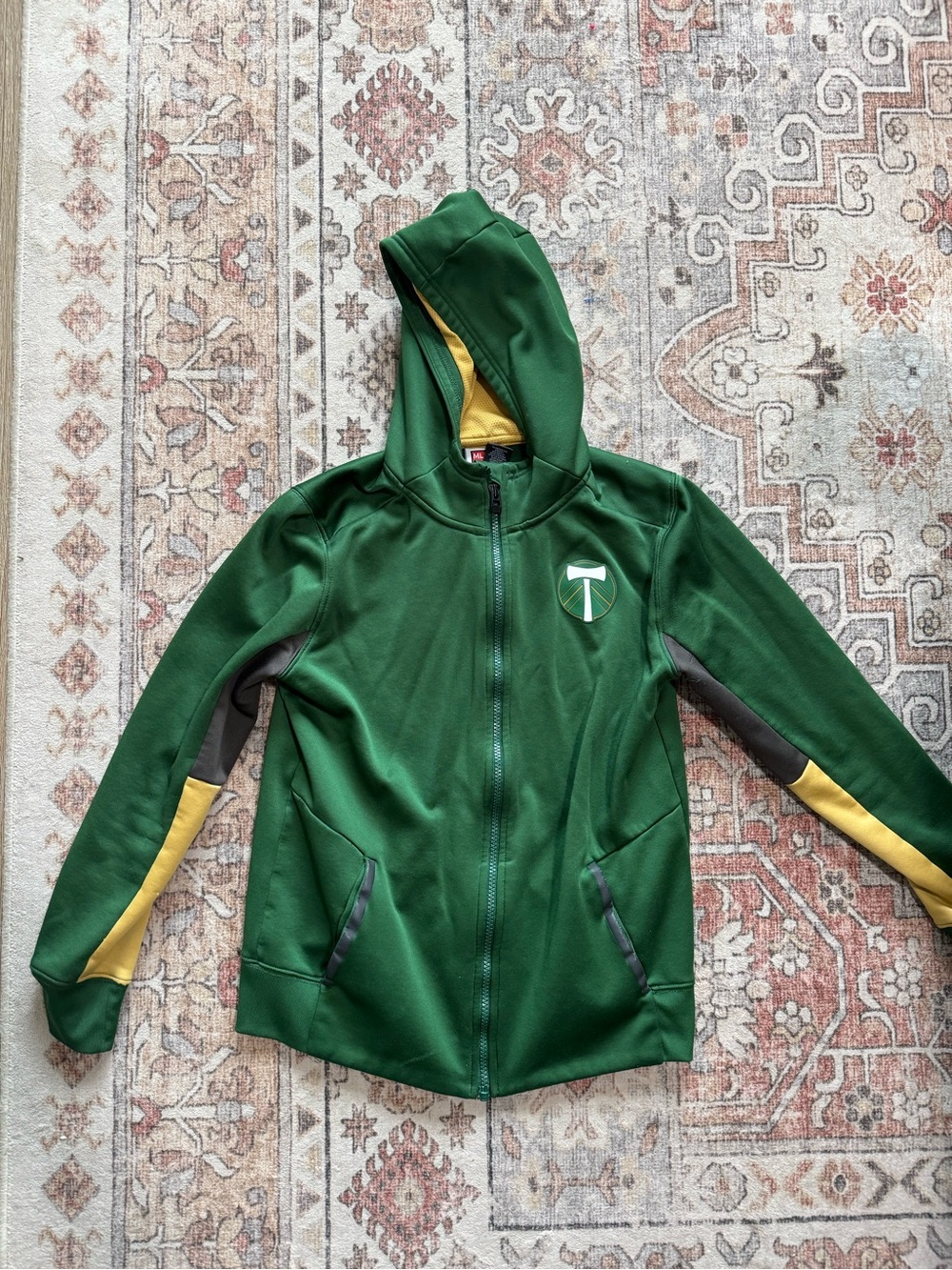 Kids Green Hooded Zip Jacket with Yellow Accent - Sports Patch